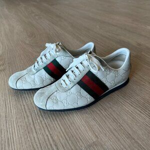 GUCCI Guccissima White Leather Suede Striped Sneakers